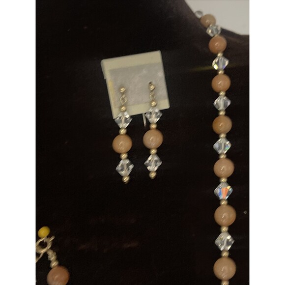Peach Adventurine Stone & AB Bicone Crystal Necklace, Bracelet & Earring Set New - Picture 3 of 7